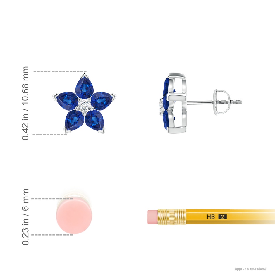 4x3mm AAA V-Prong Set Sapphire and Diamond Flower Stud Earrings in White Gold product image