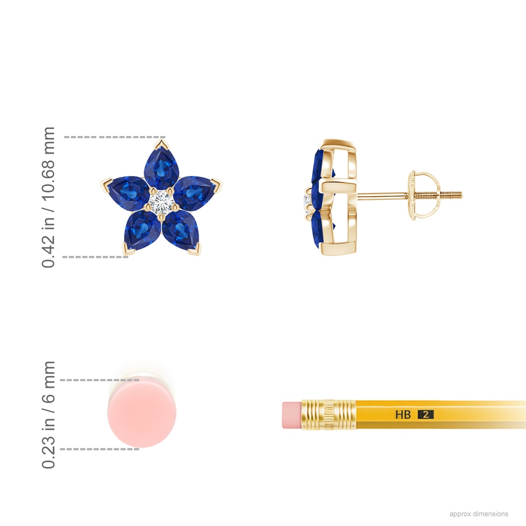 4x3mm AAA V-Prong Set Sapphire and Diamond Flower Stud Earrings in Yellow Gold Product Image