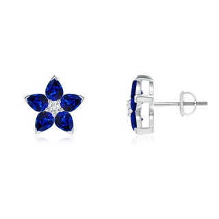 4x3mm AAAA V-Prong Set Sapphire and Diamond Flower Stud Earrings in P950 Platinum