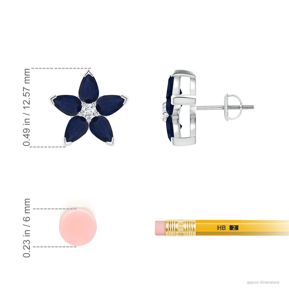 5x3mm A V-Prong Set Sapphire and Diamond Flower Stud Earrings in White Gold product image