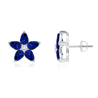 5x3mm AAAA V-Prong Set Sapphire and Diamond Flower Stud Earrings in P950 Platinum