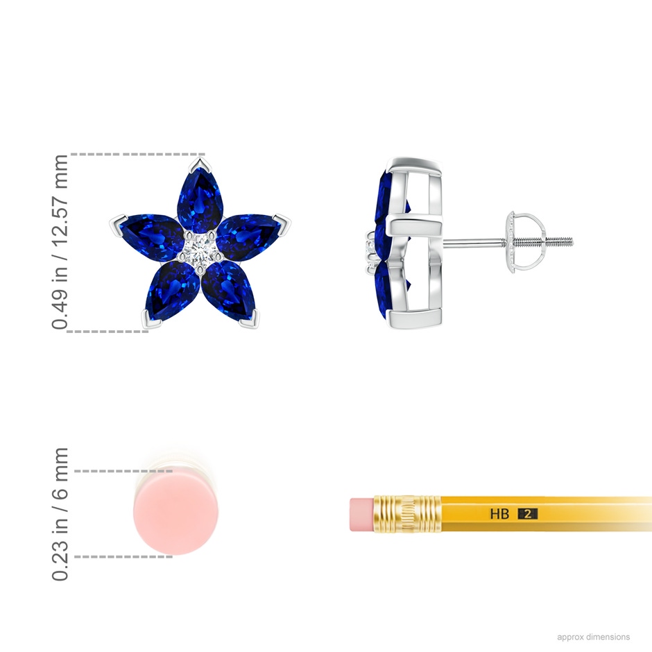 5x3mm AAAA V-Prong Set Sapphire and Diamond Flower Stud Earrings in White Gold product image