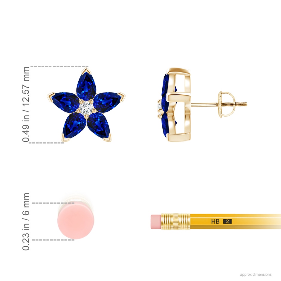 5x3mm AAAA V-Prong Set Sapphire and Diamond Flower Stud Earrings in Yellow Gold product image