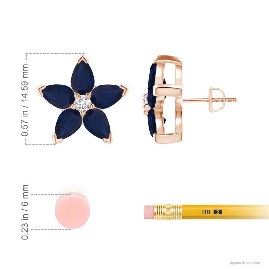 6x4mm A V-Prong Set Sapphire and Diamond Flower Stud Earrings in Rose Gold product image