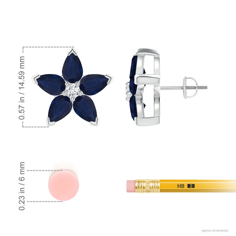 6x4mm A V-Prong Set Sapphire and Diamond Flower Stud Earrings in White Gold product image