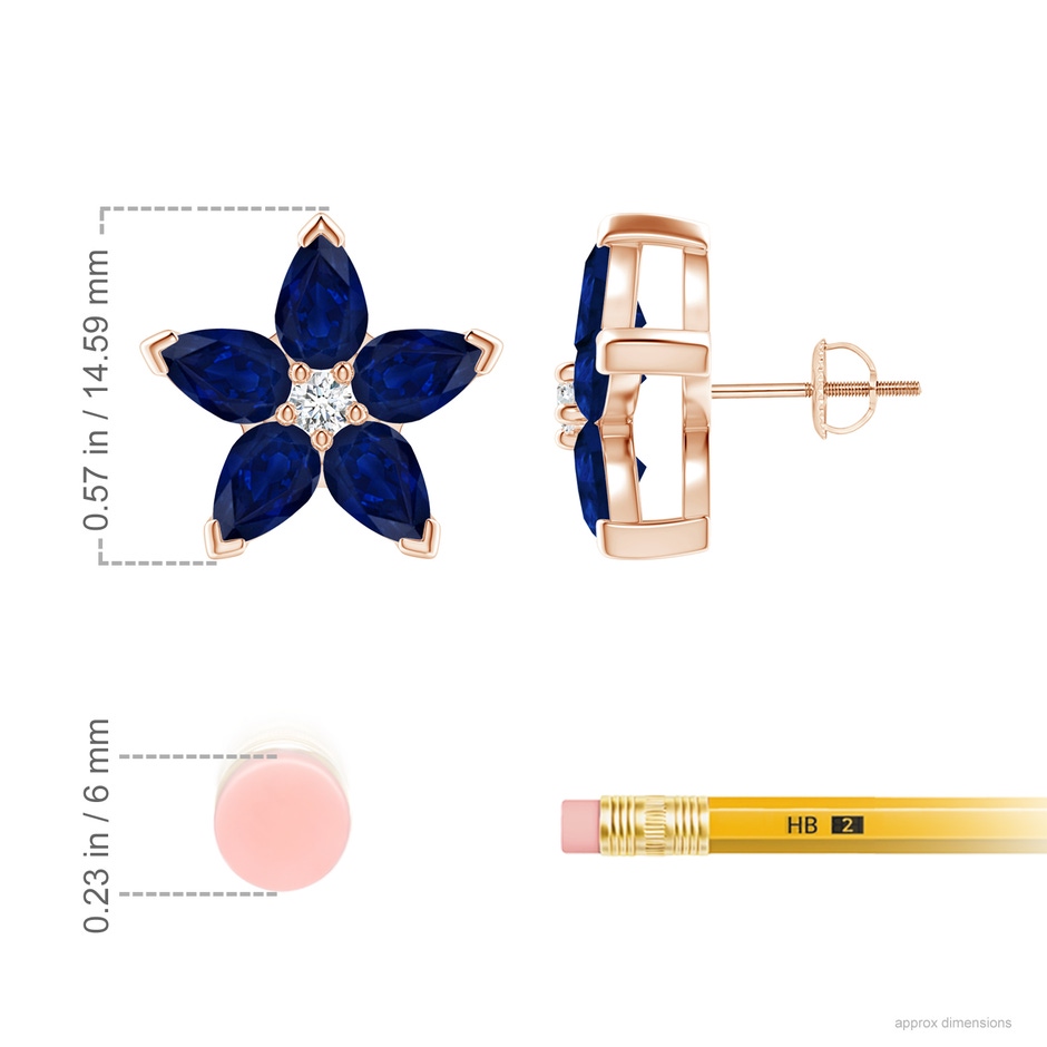 6x4mm AA V-Prong Set Sapphire and Diamond Flower Stud Earrings in Rose Gold product image