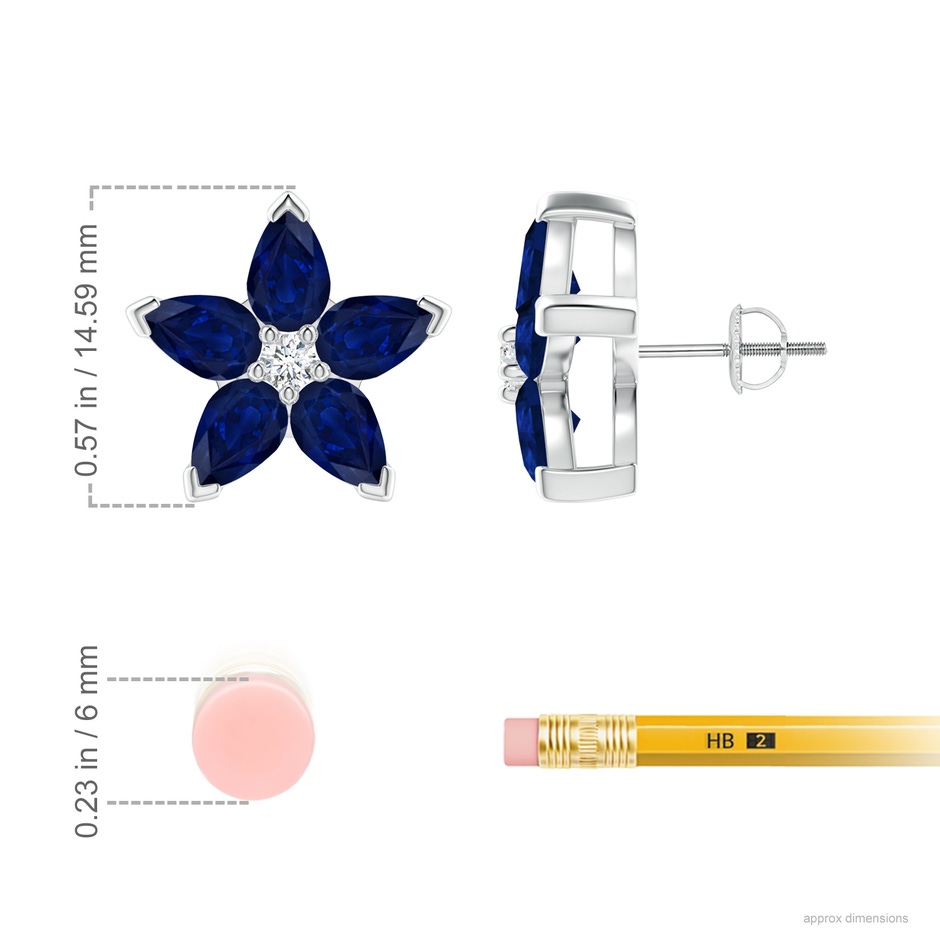6x4mm AA V-Prong Set Sapphire and Diamond Flower Stud Earrings in White Gold product image