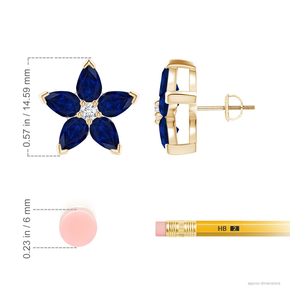 6x4mm AA V-Prong Set Sapphire and Diamond Flower Stud Earrings in Yellow Gold product image