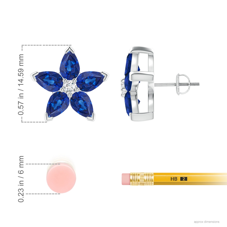6x4mm AAA V-Prong Set Sapphire and Diamond Flower Stud Earrings in White Gold product image