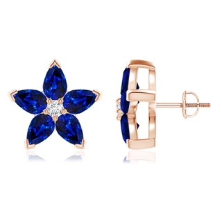 6x4mm AAAA V-Prong Set Sapphire and Diamond Flower Stud Earrings in 9K Rose Gold