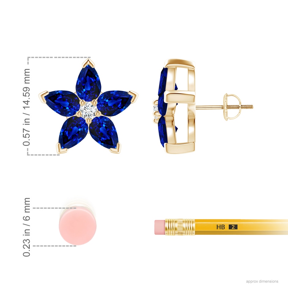 6x4mm AAAA V-Prong Set Sapphire and Diamond Flower Stud Earrings in Yellow Gold product image