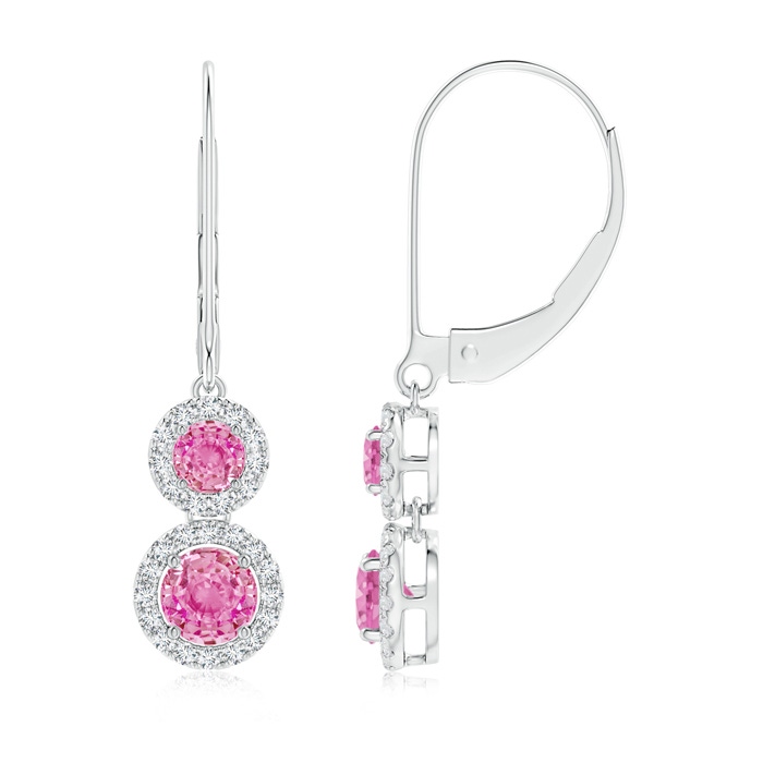 4mm AA Two Tier Pink Sapphire Leverback Earrings with Diamond Halo in P950 Platinum 