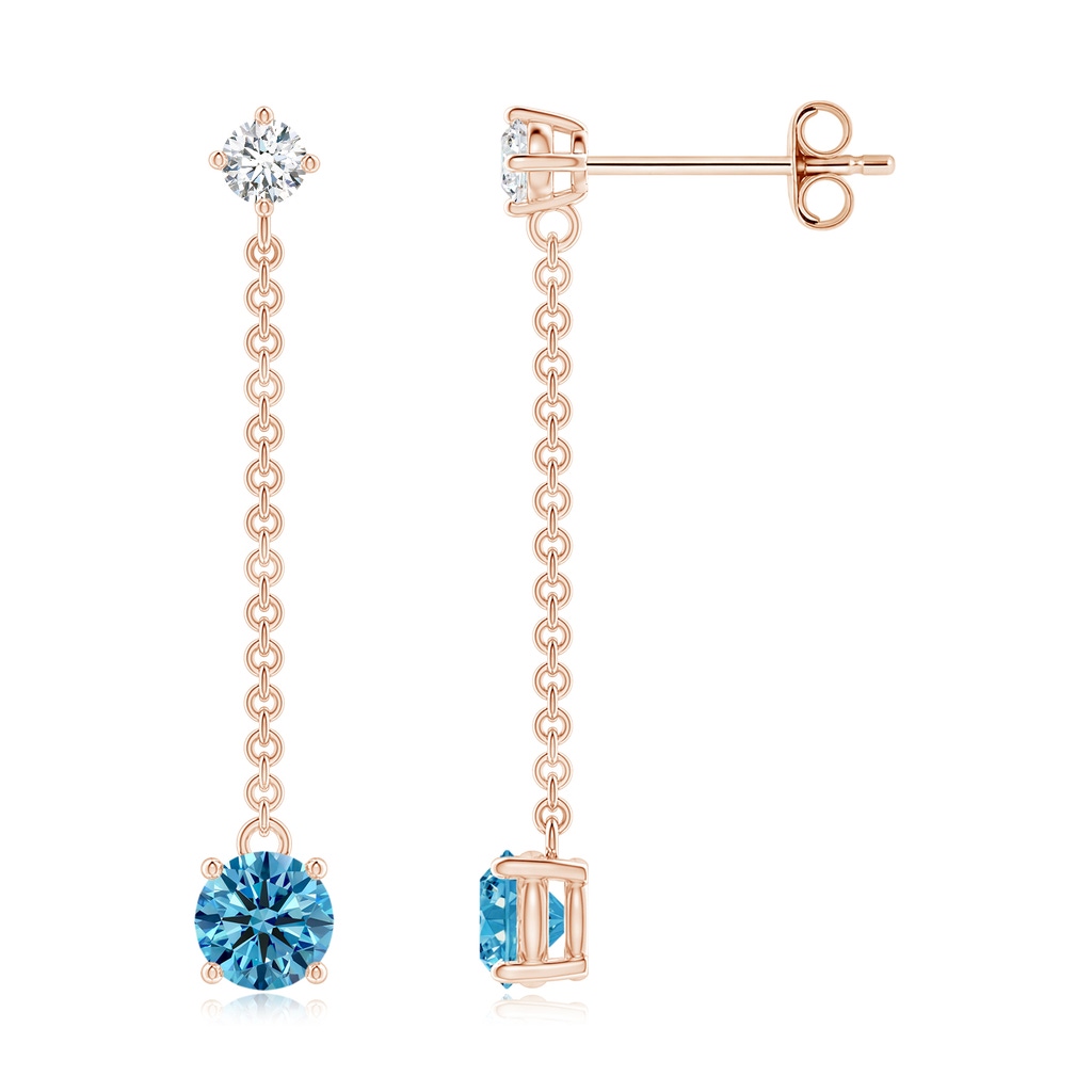 4mm AAAA Yard Chain Fancy Intense Blue Diamond Drop Earrings in Rose Gold