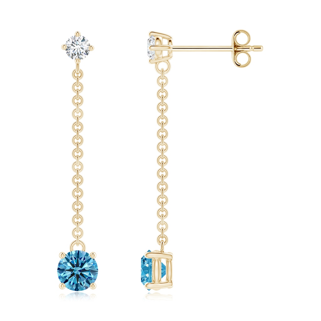 4mm AAAA Yard Chain Fancy Intense Blue Diamond Drop Earrings in Yellow Gold