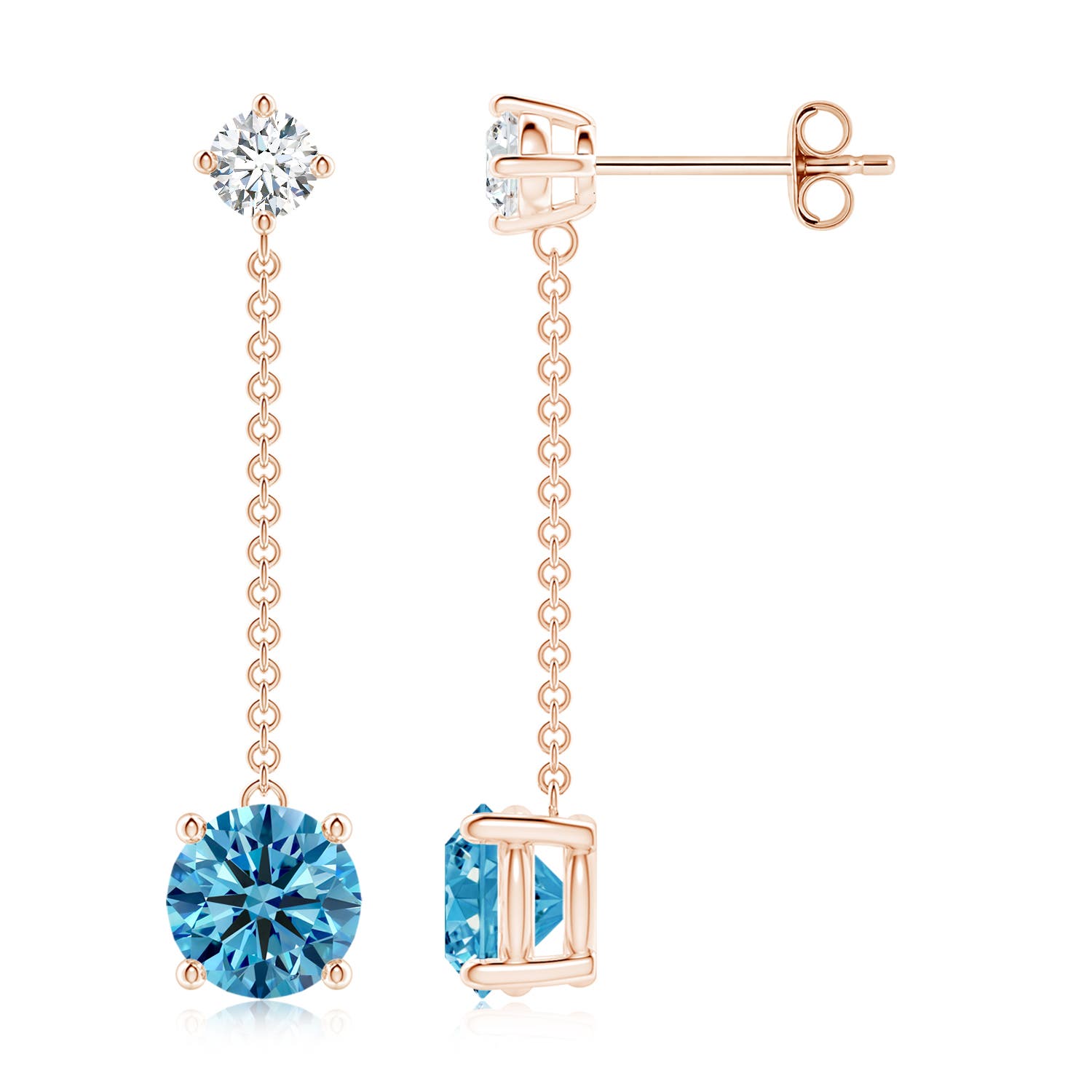 Angara 2.13 CTW Yard Chain Fancy Intense Blue Diamond Drop Earrings in 18K Rose Gold