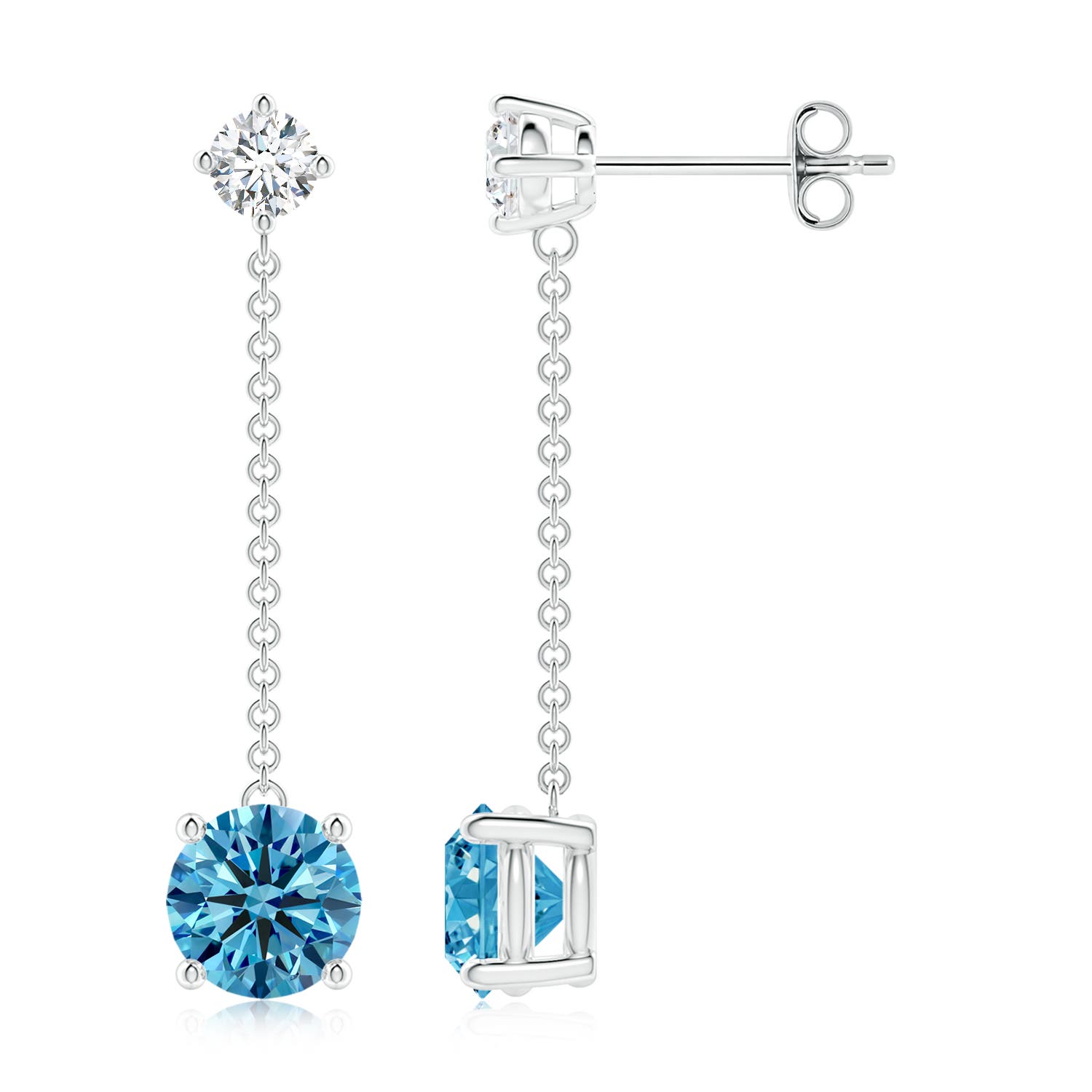 Angara 2.13 CTW Yard Chain Fancy Intense Blue Diamond Drop Earrings in 14K White Gold