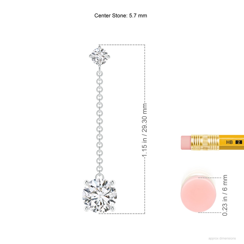 5.7mm HSI2 Yard Chain Diamond Drop Earrings in White Gold ruler