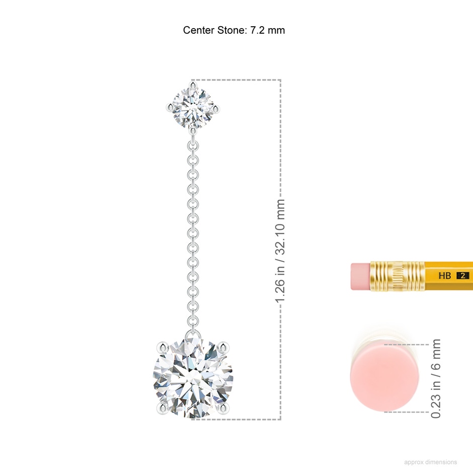 7.2mm GVS2 Yard Chain Diamond Drop Earrings in P950 Platinum ruler