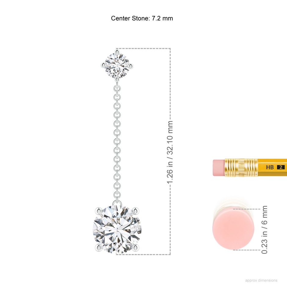 7.2mm HSI2 Yard Chain Diamond Drop Earrings in P950 Platinum ruler