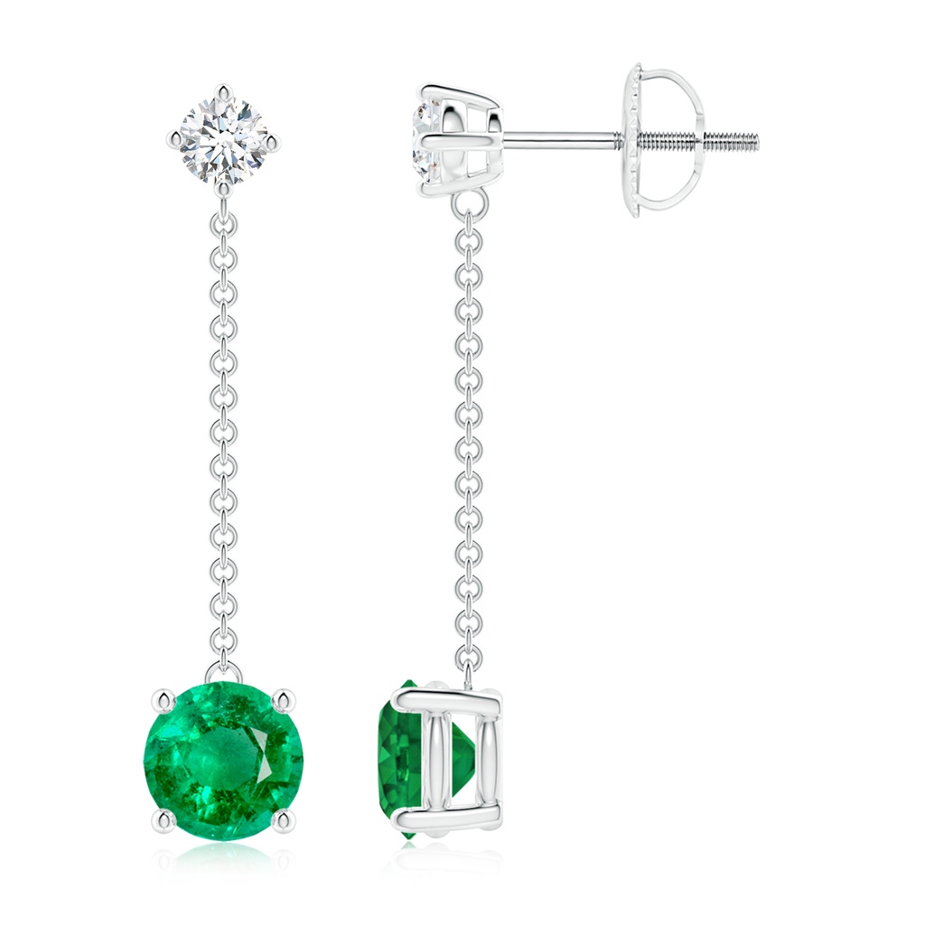 6mm AAA Yard Chain Emerald and Diamond Drop Earrings in White Gold