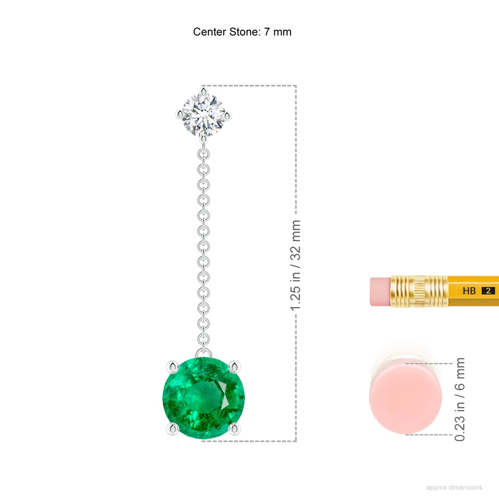 7mm AAA Yard Chain Emerald and Diamond Drop Earrings in White Gold ruler