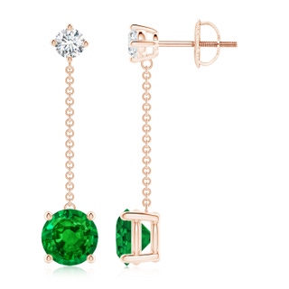 7mm AAAA Yard Chain Emerald and Diamond Drop Earrings in 9K Rose Gold