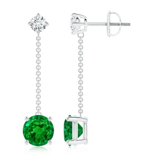 7mm AAAA Yard Chain Emerald and Diamond Drop Earrings in P950 Platinum