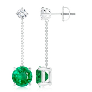 8mm AAA Yard Chain Emerald and Diamond Drop Earrings in P950 Platinum