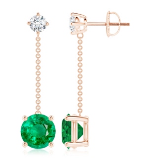 8mm AAA Yard Chain Emerald and Diamond Drop Earrings in Rose Gold