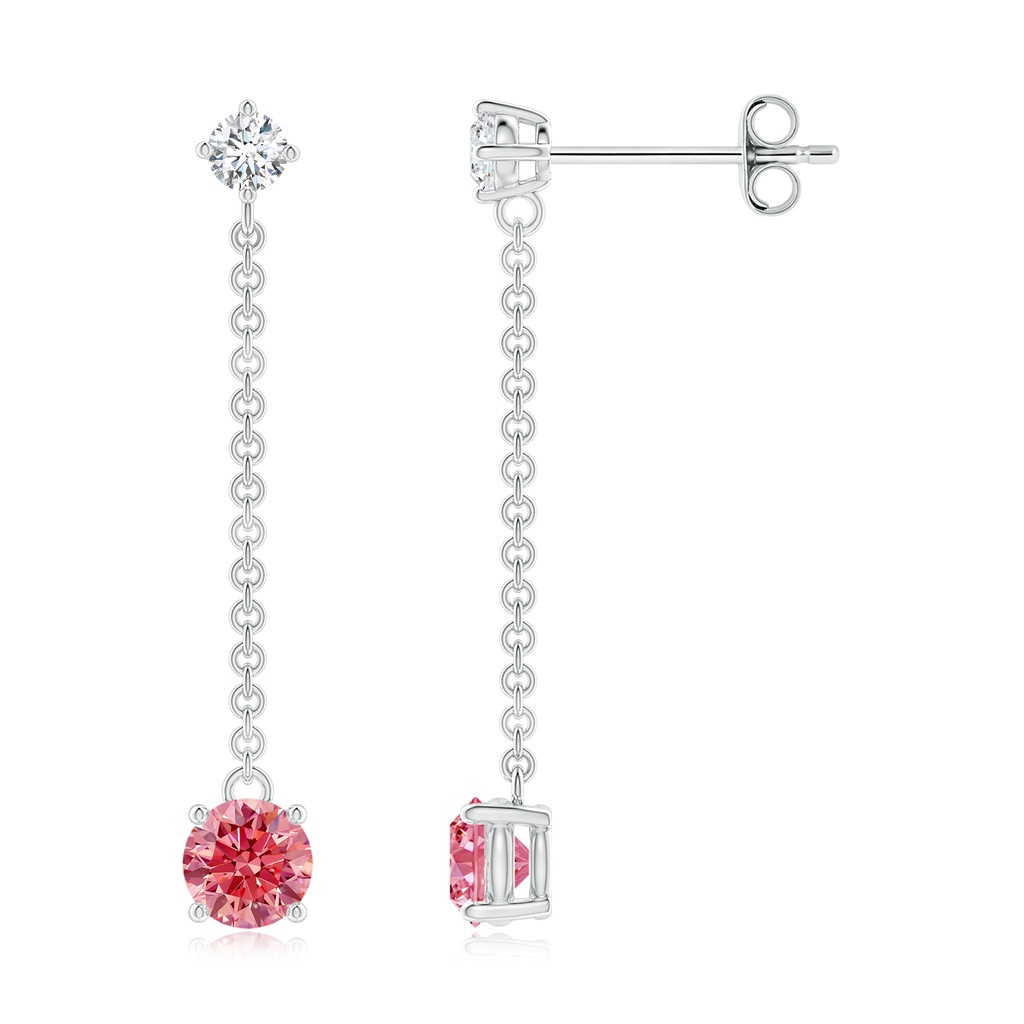 4mm AAAA Yard Chain Fancy Intense Pink Diamond Drop Earrings in P950 Platinum