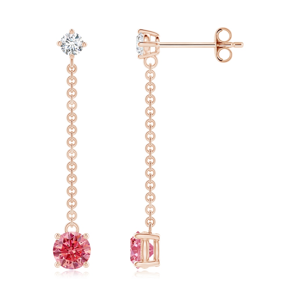 4mm AAAA Yard Chain Fancy Intense Pink Diamond Drop Earrings in Rose Gold