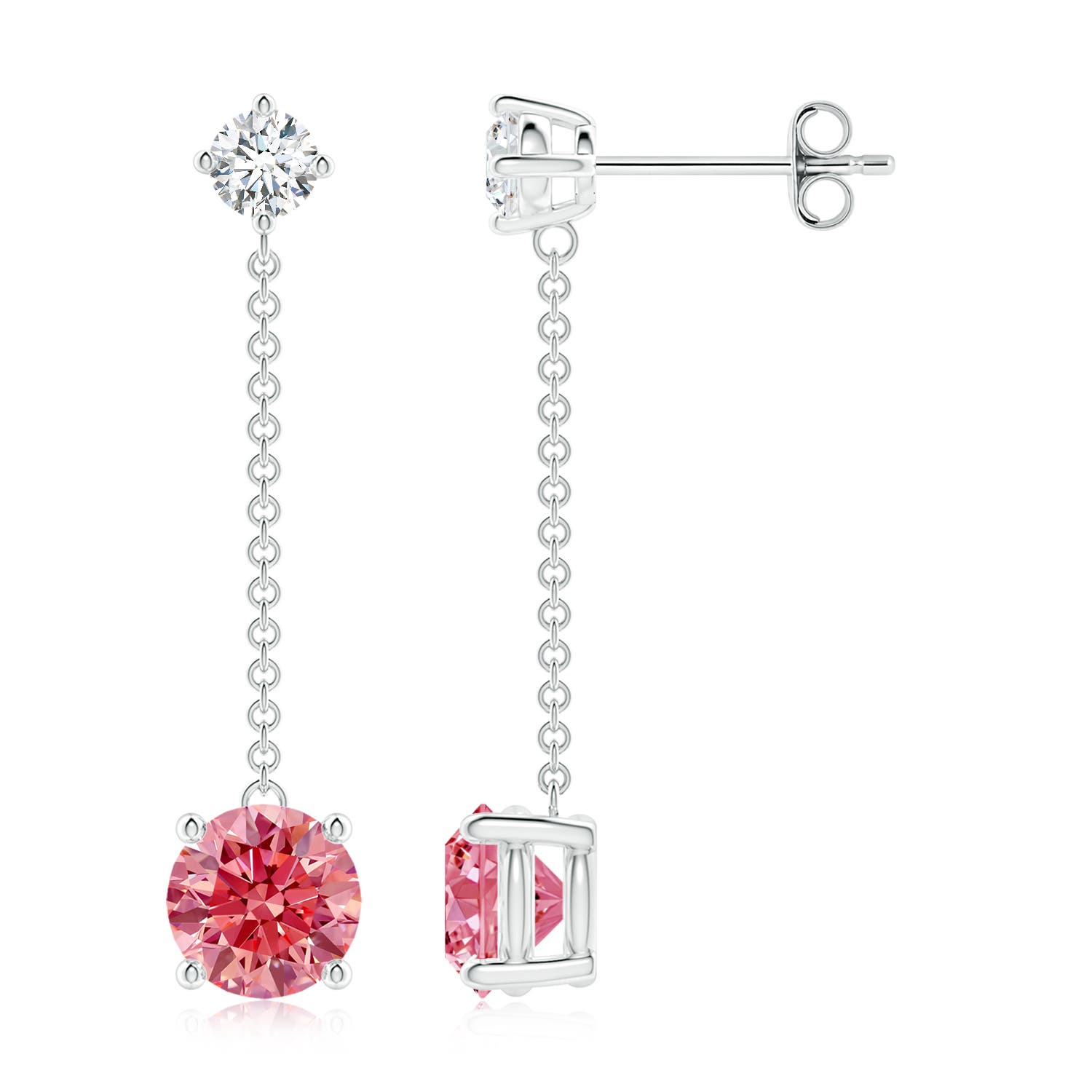 Angara 2.13 CTW Yard Chain Fancy Intense Pink Diamond Drop Earrings in 18K White Gold