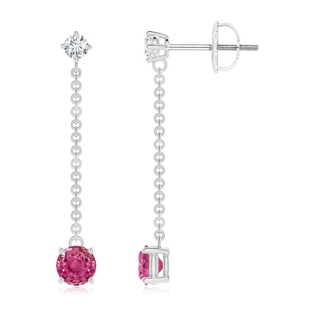 4mm AAAA Yard Chain Diamond and Pink Sapphire Drop Earrings in P950 Platinum