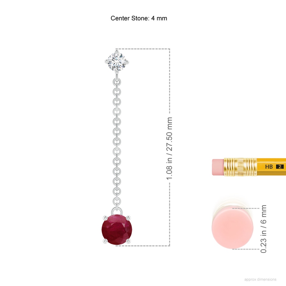 4mm A Yard Chain Diamond and Ruby Drop Earrings in White Gold ruler