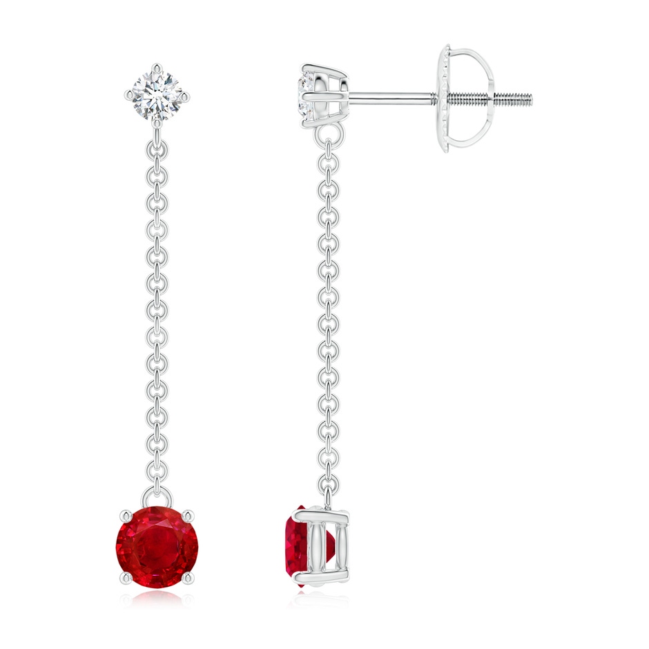 4mm AAA Yard Chain Diamond and Ruby Drop Earrings in P950 Platinum 