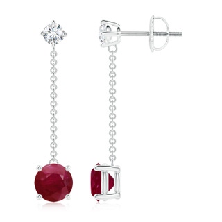 6mm A Yard Chain Diamond and Ruby Drop Earrings in P950 Platinum