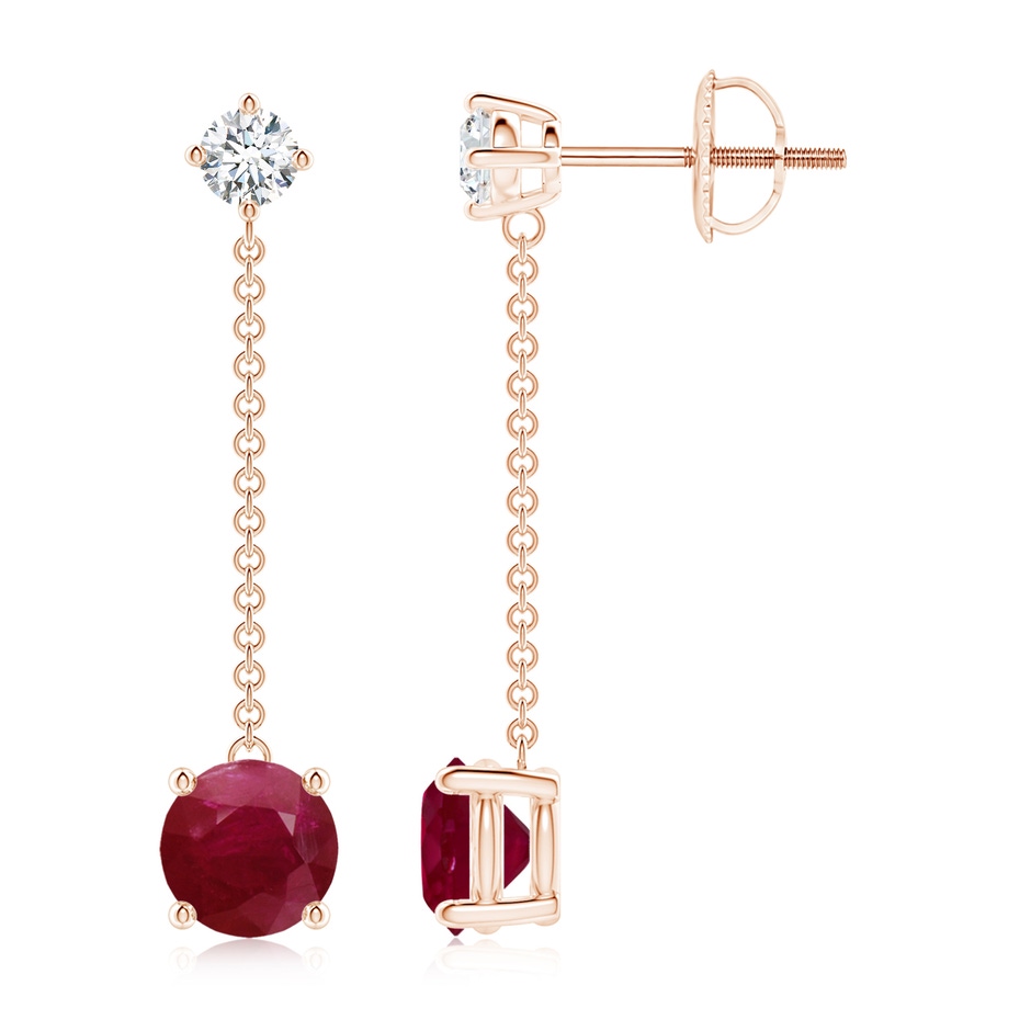 6mm A Yard Chain Diamond and Ruby Drop Earrings in Rose Gold 