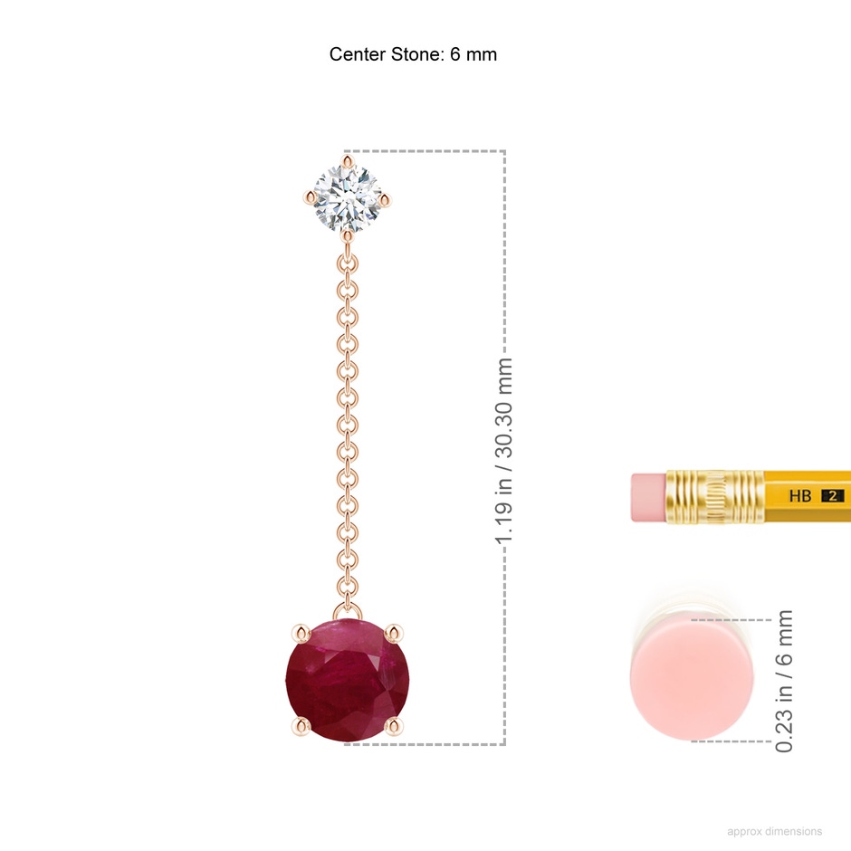 6mm A Yard Chain Diamond and Ruby Drop Earrings in Rose Gold ruler