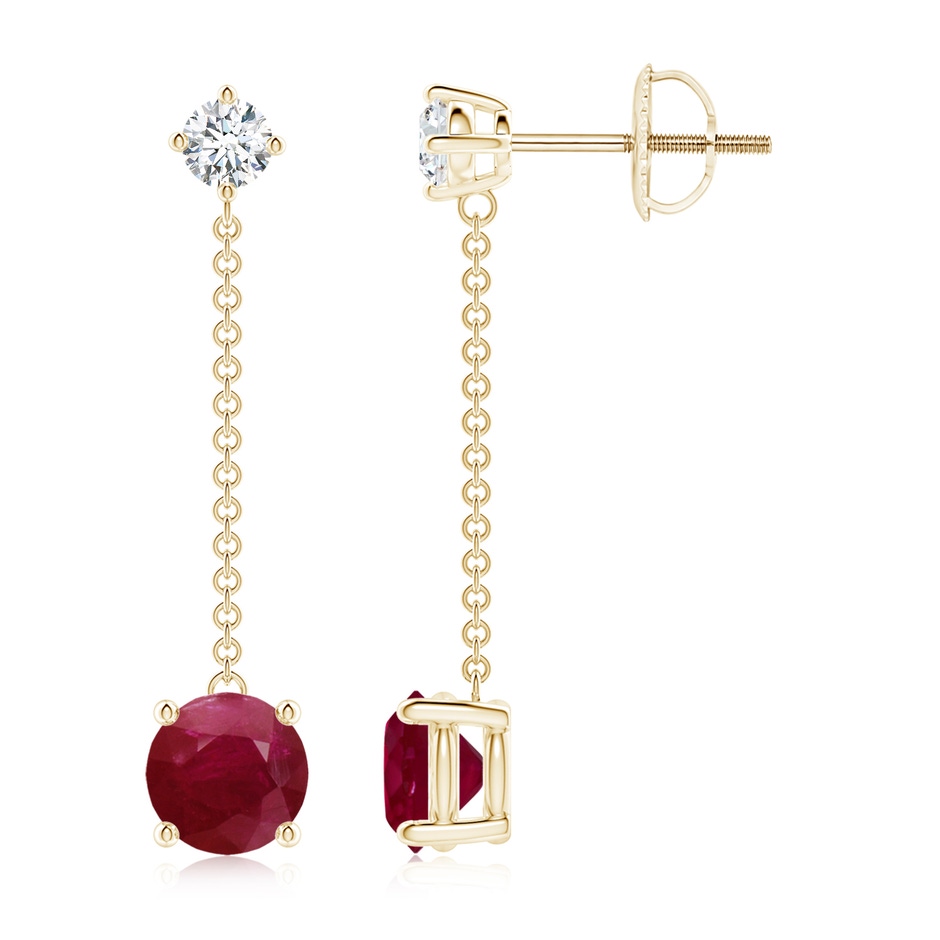 6mm A Yard Chain Diamond and Ruby Drop Earrings in Yellow Gold 