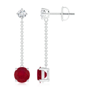 6mm AA Yard Chain Diamond and Ruby Drop Earrings in P950 Platinum