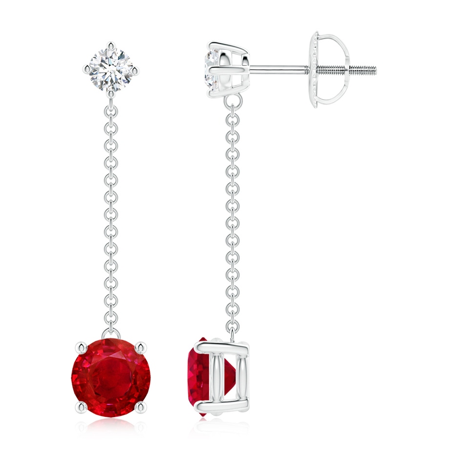 6mm AAA Yard Chain Diamond and Ruby Drop Earrings in P950 Platinum 