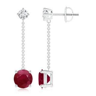 7mm A Yard Chain Diamond and Ruby Drop Earrings in P950 Platinum