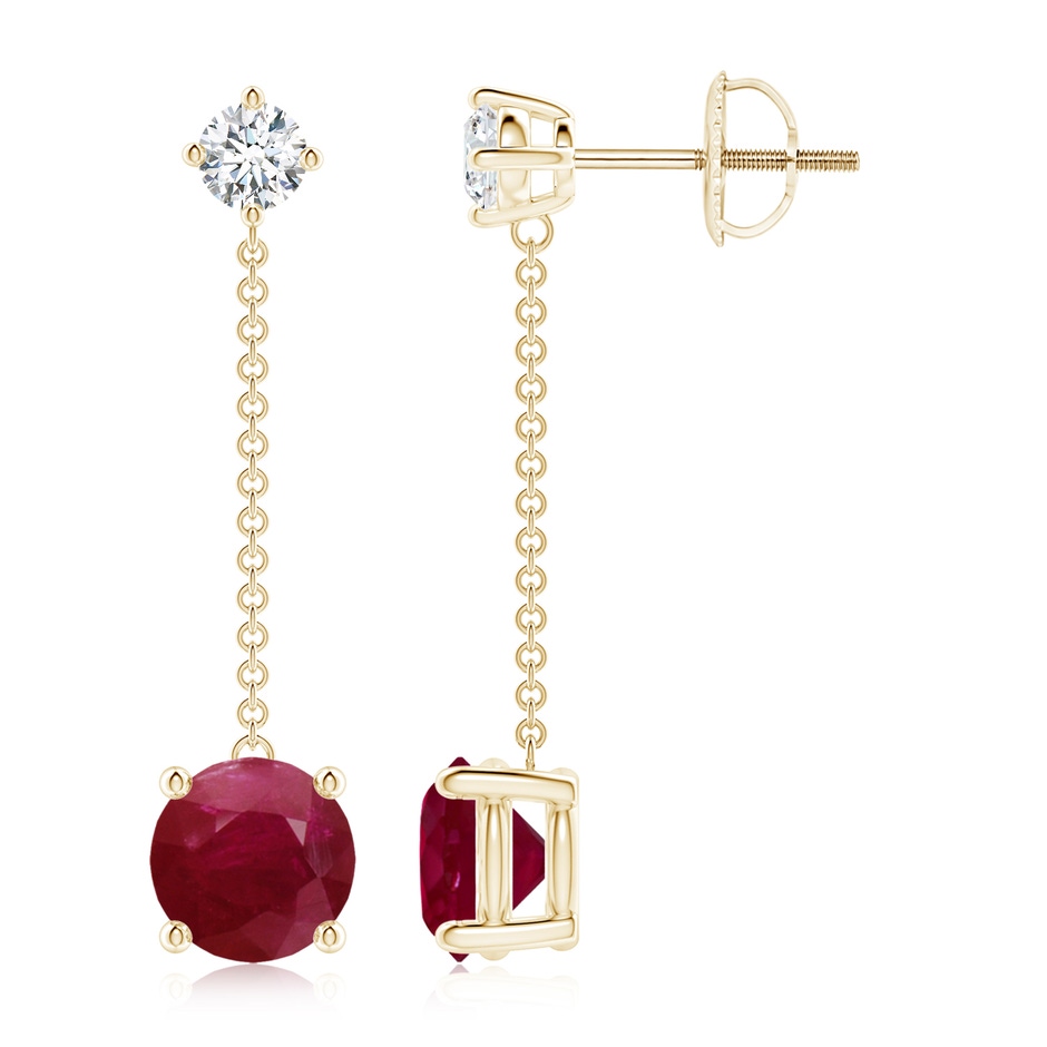 7mm A Yard Chain Diamond and Ruby Drop Earrings in Yellow Gold 