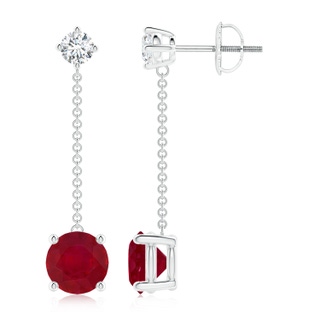 7mm AA Yard Chain Diamond and Ruby Drop Earrings in P950 Platinum