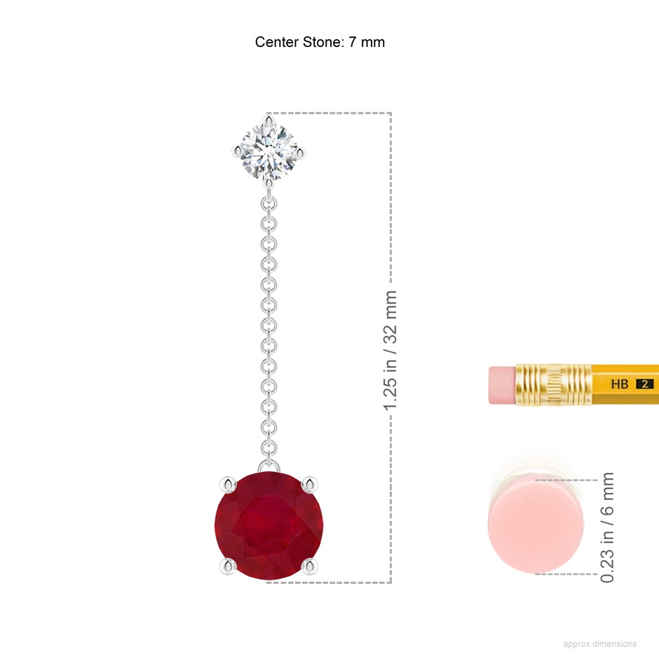 7mm AA Yard Chain Diamond and Ruby Drop Earrings in White Gold ruler