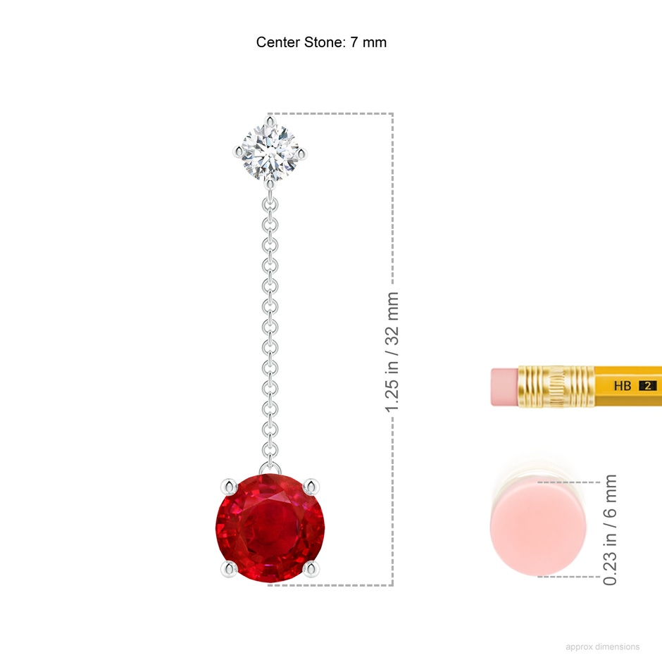 7mm AAA Yard Chain Diamond and Ruby Drop Earrings in White Gold ruler