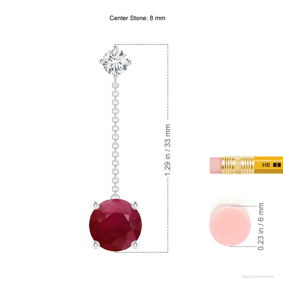 8mm A Yard Chain Diamond and Ruby Drop Earrings in White Gold ruler