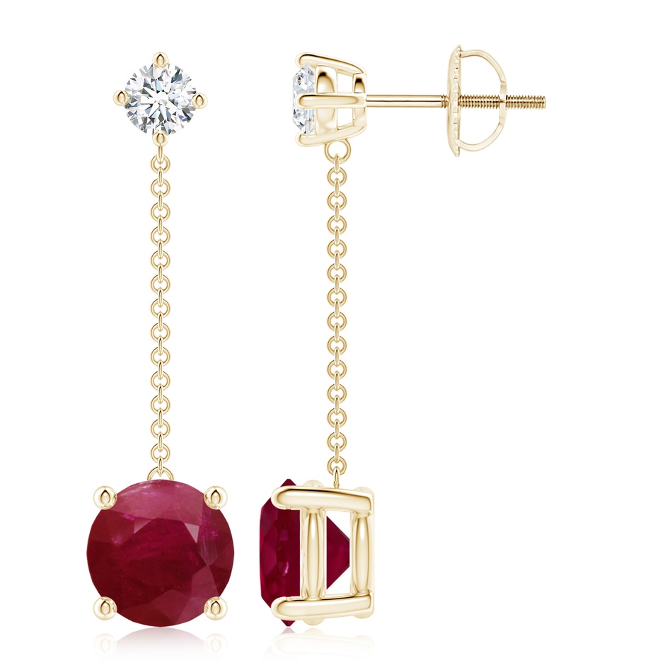 8mm A Yard Chain Diamond and Ruby Drop Earrings in Yellow Gold 