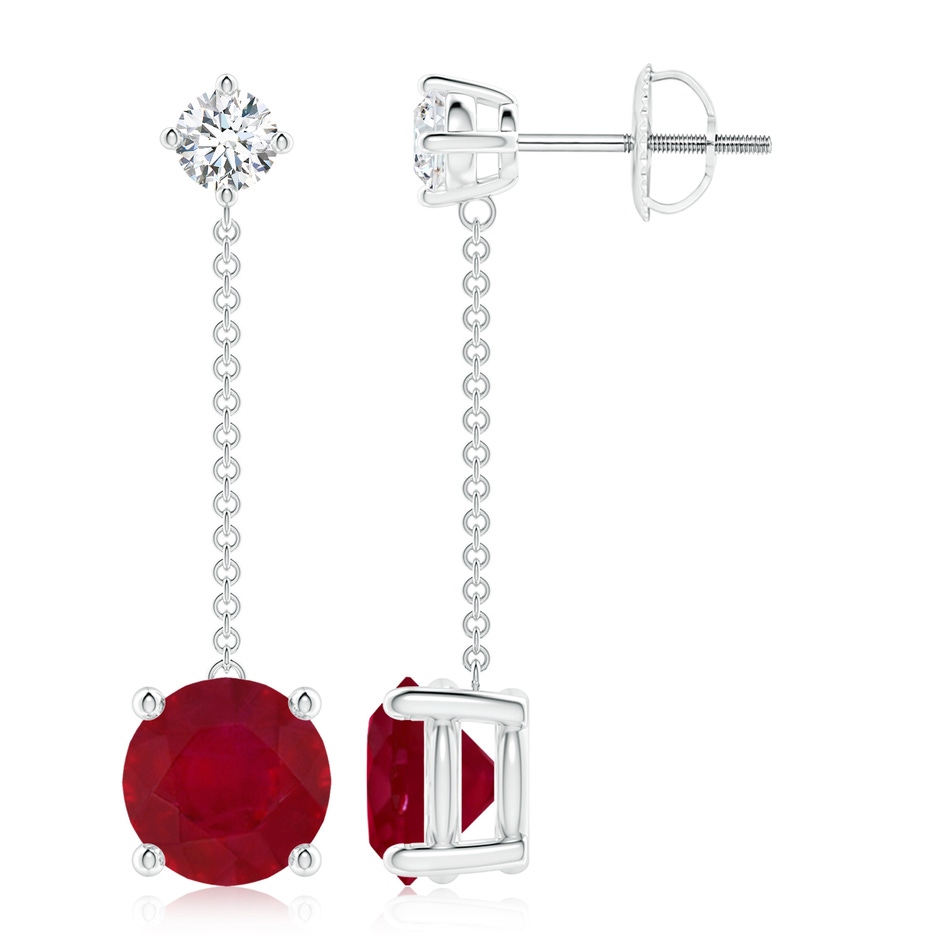 8mm AA Yard Chain Diamond and Ruby Drop Earrings in White Gold 