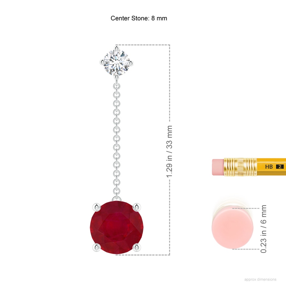 8mm AA Yard Chain Diamond and Ruby Drop Earrings in White Gold ruler